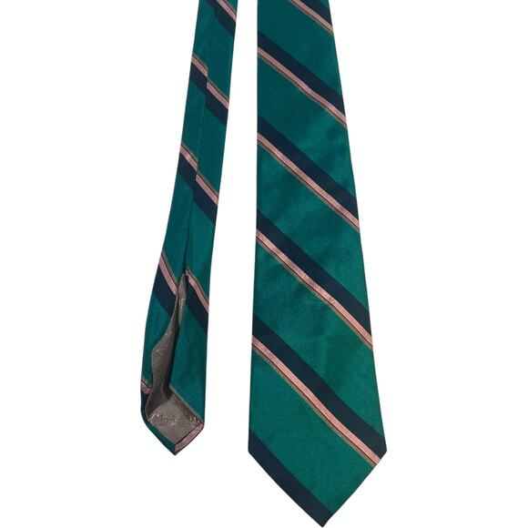 Vintage Christian Dior Teal Blue Pink Striped All Silk Neck Tie Made in USA - Picture 3 of 10